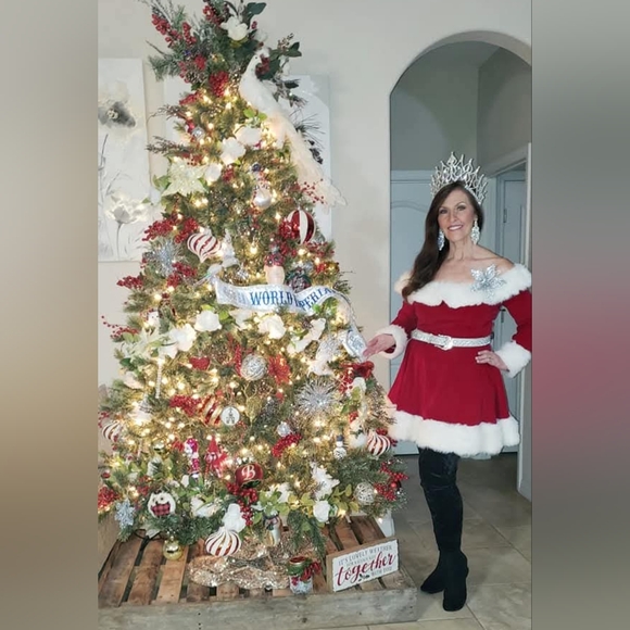 Vintage Rubies Christmas Ms Santa Clause Red Velvet Off Shoulder White Fur Dress - Picture 12 of 17